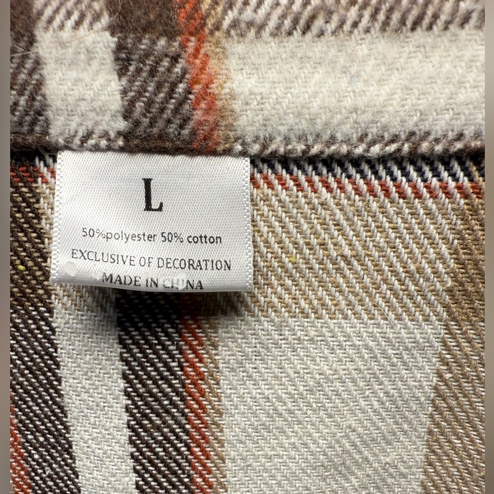 Plaid Women's Ivory Brown Red Belted Jacket Blazer Pea Coat Large L CT - Picture 4 of 4